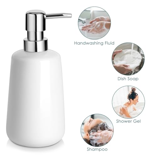 vancasso White Bathroom Accessories Set, Ceramic Soap Dispenser and Toothbrush Holder Sets, Stoneware 4 Pcs Bathroom Sink Set for Modern Home Decor - style: White