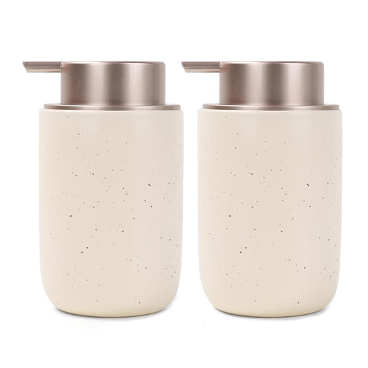 BosilunLife Apricot Soap Dispenser Set-2 Pack 12oz Ceramic Soap Dispenser | with Rust Proof Pump for Kitchen, Hand Soap and Lotion Set Suitable for Farmhouse Bathroom Decor with Waterproof Labels - color: Apricot-2 Pack
