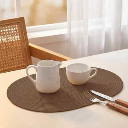 Placemats Set of 6, Woven Oval Braided Dining Table Mats(Chocolate Brown) | 12 x 17.5 Inch Size Fits Plates and Flatware; Hand Washable and Heat Resistant for Kitchen Use, with Farmhouse and Boho Style - color: Solid Brown, size: 6 pcs