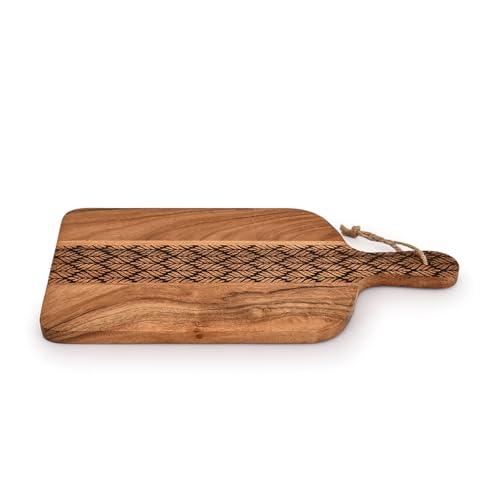 Kimona Cutting Board Acacia Wood Cutting Board with Handle for Meat, Cheese Board, Vegetables, Bread, Decorative Wooden Serving Board for Kitchen (15" X 7" X 0.75")