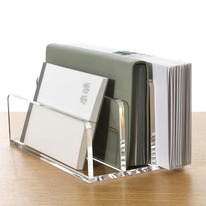 3 Compartments Clear Acrylic Mail Holder – Vertical Letter Sorter & Multifunction Desk Organizer for Bills, Documents, Notebooks – Modern Office/Home Envelope File Rack - size: 3 Compartments
