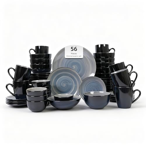 Stoneware Sonoma 56pc Dinnerware Set, Black + Speckled Spin Wash Grey - color: Gray