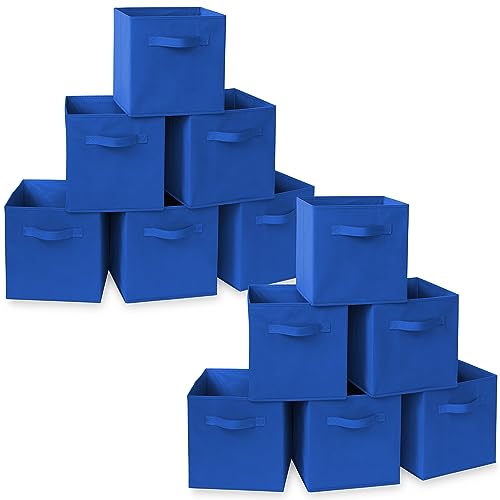Casafield Set of 12 Collapsible Fabric Cube Storage Bins, Royal Blue - 11" Foldable Cloth Baskets for Shelves, Cubby Organizers & More - color: Royal Blue, size: 10.5" x 10.5" x 11"