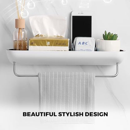 Bathroom Organizer - Wall Mounted Shower Caddy Shelf - with Towel Bar - Extra Strong Self Adhesive - No Drilling - Easy Drainage - Rustproof. (White/Gray) - color: White / Gray