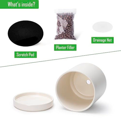 D'vine Dev 2-Pack Ceramic Pots with Saucers, Oatmeal, 6.5 in, 94-V-C-8 | Modern Cylinder Design, Glazed Ceramic, Drainage Hole & Saucer Included, High Temperature Fired, Elegant Home Accent - color: Oatmeal, size: 6 Inch