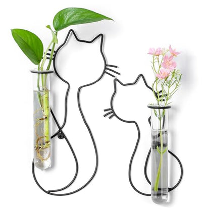 Metal Wall Propagation Station with Glass Tubes, Cat Wall Design | Removable Glass Tubes for Pothos, Plant Cuttings, Herbs, Air Plants and Single Flowers
