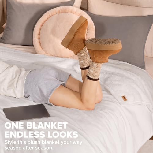 UGG Nita Queen Blanket, Reversible Plush Fleece, 90" x 90", White | Fits Queen & Full Size Beds, UGG Fluff Plush Face, Smooth UGG Fluff Reverse, Warm & Cozy, Machine Washable, Oversized for Bed - color: White, size: Full/Queen