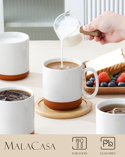 MALACASA 16oz Ceramic Coffee Mugs Set of 4, Stackable Coffee Cups with Straight-Sided Design, Mugs for Coffee, Latte, Tea, Hot Chocolate, Cappuccino and Cocoa, Microwave & Dishwasher Safe, Khaki White - color: Straight-Khaki White, size: 16 Oz
