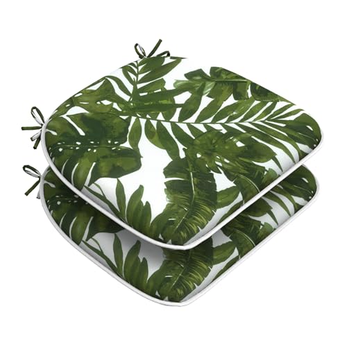 DYTXIII Set of 2 Outdoor Chair Cushions with Ties,Water Repellent Patio Chair Pads 17"x 16" for Outdoor Furniture,Round Corner Seat Cushions for Garden Yard Kitchen Palm Green - color: Palm Green, size: Pack of 2