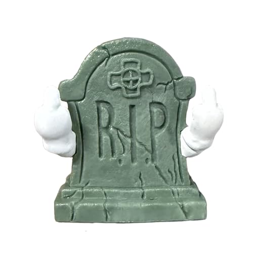 Halloween Graveyard Tombstone Statue Middle Finger Gestures Figurines Halloween Desk Ornaments Designs Spooky Mini Sculpture for Home and Office Holiday Party Decorations - color: Tombstone