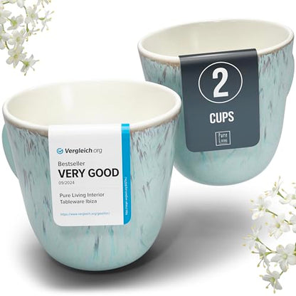 Large Stoneware Coffee Mugs Set of 2, 14.5 oz Coffee Cups with Handle | Award Winning, Lead-Free Reactive Glaze, Dishwasher & Microwave Safe, Stain Resistant for Cocoa, Latte & Tea, Beige & Blue - color: Light / Beige Blue, size: Mugs (2x)