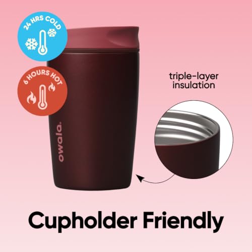 Owala SmoothSip Slider Insulated Stainless Steel Coffee Tumbler, Reusable Iced Coffee Cup, Hot Coffee Travel Mug, BPA Free 12 oz, Black Cherry - color: Black Cherry, size: 12 Ounces, style: No Handle