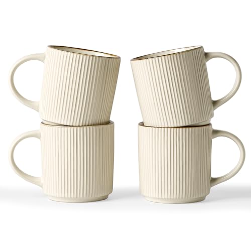 famiware Coffee Mug Set of 4, Star 12 oz Ceramic Mugs Cups Set with Handle | Stoneware Stackable Catering Cup for Coffee, Tea, Cappuccino, Latte, Microwave & Dishwasher Safe, White - color: Star-White, size: 4 Count (Pack of 1)
