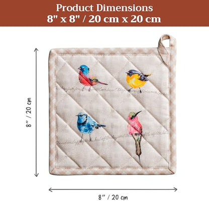 Maison d' Hermine Pot Holders 100% Cotton Potholders (8" x 8", Pack of 2) | Heat Resistant Hot Pads with Loop BBQ Cooking Baking Farmhouse Kitchen Handling Hot Pans Spring Summer - Birdies on Wire - color: 003 - Birdies on Wire, size: 8" x 8" (Pot Holder