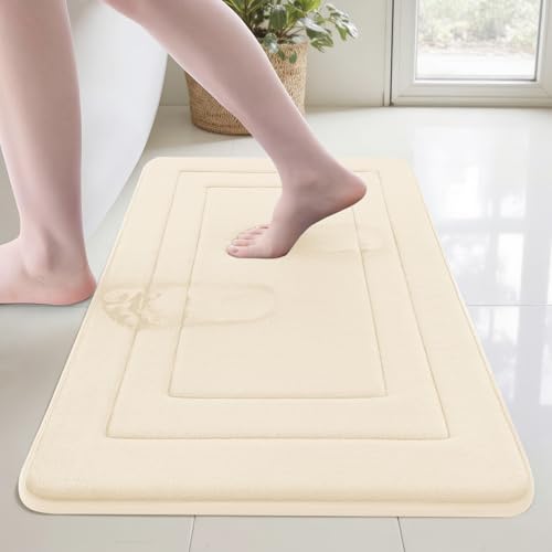 Cupic Cupid Super Soft Memory Foam Bath Mat, Cream Bathroom Rugs, Non Slip Bath Mats for Bathroom Floor, Machine Washable Rugs for Shower & Tub, Quick Dry Bath Carpet for Decor, 24" x 16" - color: Cream, size: 1'4" x 2' (16" x 24")
