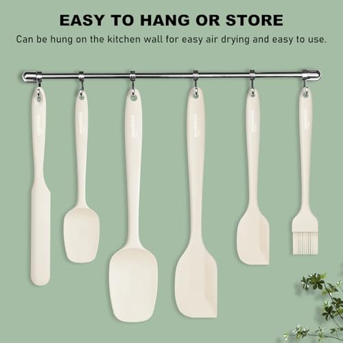 NileHome 6 Pieces Silicone Spatula Set with Silicone Brush,Mixing-Ivory | Food-Grade Material,Heat Resistant Up to 600°F,Dishwasher Safe,BPA-Free - color: Ivory