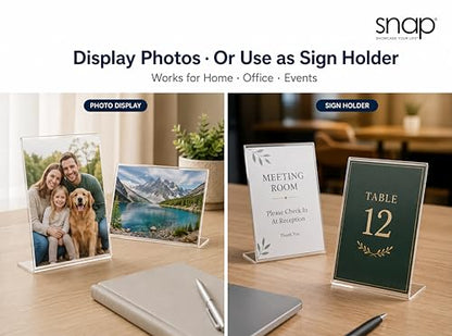 Snap 7x5 Clear Picture Frame 12 Pack: Frameless L-Shape Desktop Stand, Photo Frame and Sign Holder, Clear Acrylic Style Tabletop Display, 7 x 5 - size: 7" x 5"