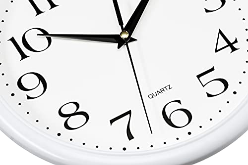 Bernhard Products White Wall Clock Silent Non Ticking 10 Inch Quality Quartz Battery Operated Round Easy to Read Home/Kitchen/Office/Classroom/School Clocks - color: White, size: 10 Inch