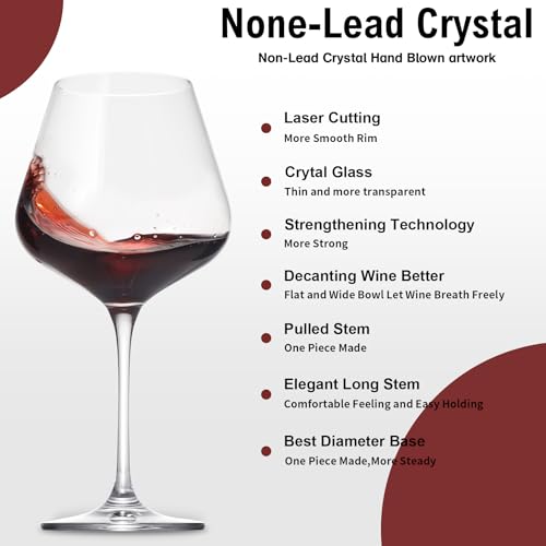 coccot Red Wine Glasses Set of 4, Hand Blown Italian Style Crystal Burgundy Wine Glasses, Lead-Free Premium Clear Glass [23 oz/650ml，4 Pack ] - color: Crystal