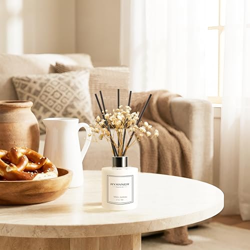 Flower Reed Diffuser Set,5.1 fl oz White Jasmine Scent Diffuser with Sticks Home Fragrance Reed Diffuser with Essential Oil for Bathroom Shelf Decor&Air Freshener,Home Bathroom Office Decor