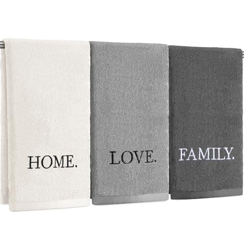 3 Pcs Hand Towels Bathroom Set,Gray,Home Love Family | Embroidered Cotton Farmhouse Towels, Kitchen Decor, Rustic Boho Decorative with Text Labels, Guest Bath Home - color: Gray, style: Home Love Family