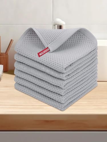 100% Cotton Waffle Weave Kitchen Dish Cloths, 6 Pack Ultra Soft Absorbent, Quick Drying Dish Towels, 12x12 Inches, Dish Rags for Drying Dishes & Daily Kitchen Use, Light Grey - color: Light Grey
