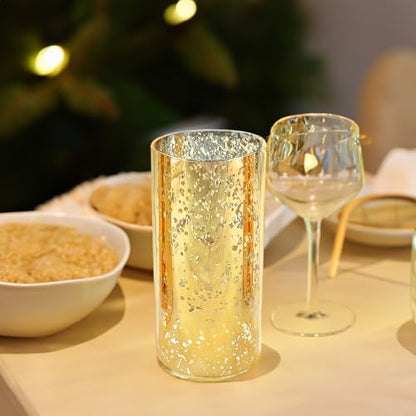 WGVI Hurricane Candle Holder Sleeve, W: 4", Ht: 8", Gold Speckled Glass Cylinder Open Both Ends, Chimney Tube Shade, 2 Pieces - color: Gold Speckle, size: 4x8"H