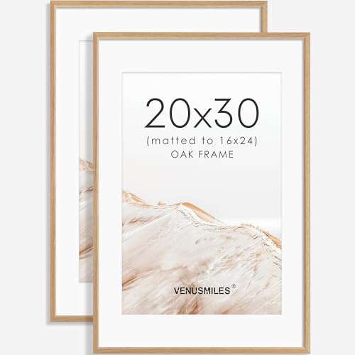 20x30 Poster Frame Set of 2 Natural Solid Oak Photo Frames with 16x24 Removable Mat Wall Hanging Large Handcrafted Frame with HD Plexiglass Wall and Tabletop Display Large Picture Frame - color: Oak, size: 20X30,2P