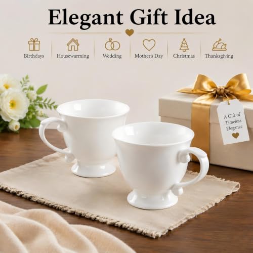 Fine Bone China Coffee Mugs, 18 Oz, Set of 2 | Elegant Royal Goblet Coffee Cups with Handles, Large Tea Mugs for Latte, Cappuccino, Hot Beverages, Housewarming Wedding Gift - color: 2 Pcs Goblet Style