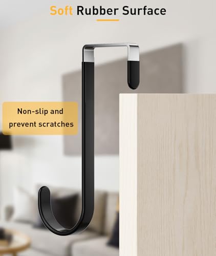 Optish 8 Pack Over The Door Hooks, Door Hanger Hook, Towel Hooks for Hanging, Towel Hanger for Bathroom, Fit 1 3/8" Door Black, Dorm Room Essentials