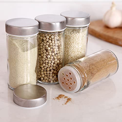 Tianifa 6 Pcs Glass Spice Jars/Bottles for Rotating Spice Rack-3oz Empty round Spice Containers with Airtight Metal Caps with Shaker Lids (6, Stainless Steel Lids) - color: Stainless Steel Lids, size: 6pcs