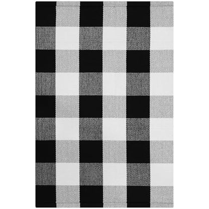 KOZYFLY Buffalo Plaid Area Rugs 2x3 Ft Black and White Checkered Rug Washable Front Door Mat Hand Woven Cotton Outdoor Rug Small Rug for Front Porch Kitchen Entryway Patio Bathroom | Washable Front Door Mat, Woven Cotton Outdoor Rug, Indoor Small Rug for