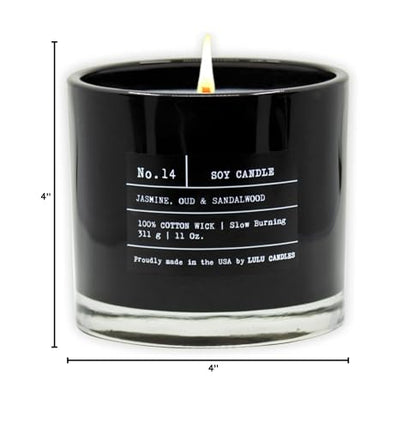 Lulu Candles | Jasmine, Oud & Sandalwood | Luxury Scented Soy Jar Candle | Hand Poured in The USA | Highly Scented & Long Lasting (11 Oz.) - size: 11 Oz.