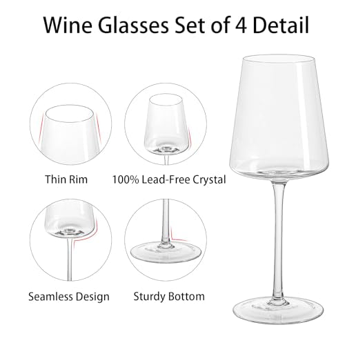 White Wine Glasses Set of 4, 13.5oz, Lead-Free, Dishwasher Safe | Hand Blown Crystal, Long Stem, Modern Square Design, Ready to Gift, Wedding Parties Christmas Daily Use - size: 13.5oz - 4 PCS