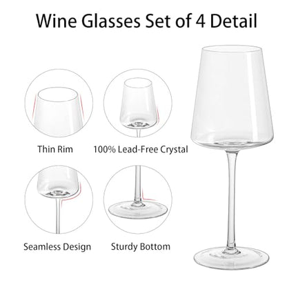 White Wine Glasses Set of 4, 13.5oz, Lead-Free, Dishwasher Safe | Hand Blown Crystal, Long Stem, Modern Square Design, Ready to Gift, Wedding Parties Christmas Daily Use - size: 13.5oz - 4 PCS