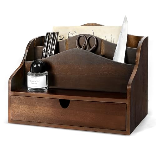 Rebee Vision Acacia Wood Mail Organizer for Desk Room Decor, Dark Brown | Countertop Mail Holder with Dividers, 4-Slot Letter Sorter for Jewelry, Small Item, Office Accessories, Apartment Aesthetic - color: B-dark Acacia
