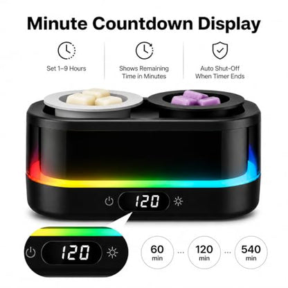Wax Warmer, Wax Melt Warmer with Timer & Double Dish | Electric Wax Warmer with 7-Color LED Mood Light, Removable Silicone Dishes, PTC Flameless Wax Melter Auto Shut Off