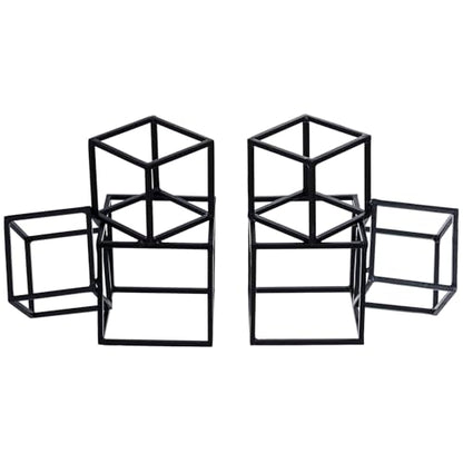 MyGift Modern Black Metal Geometric Bookends, Decorative Book Ends Stands for Home Library Bookshelf Office Desk, 1 Pair, Handcrafted in India, 3 Cube Frame Design
