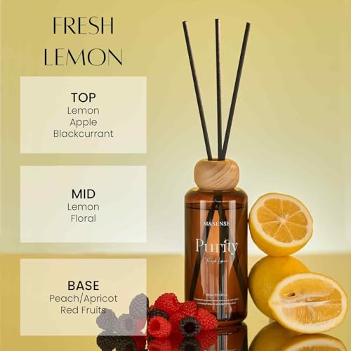 M&SENSE Reed Diffuser Set, Fresh Lemon, 6.3 oz Natural Essential Oil | Non-Toxic Organic, Long-Lasting Fragrance, Ideal for Kitchen, Home Office, Gifts for Women - color: Fresh Lemon