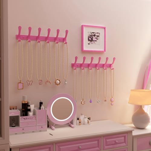 SKOLOO Coat Rack Wall Mounted - 6 Hooks, Heavy Duty, Stainless Steel, Metal Wall Hangers, Sturdy Coat Hooks for Hanging Coats, Jacket, Clothes, Hat, Pink - color: Pink, size: 6 Hook(1 Pack)