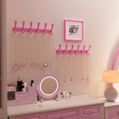 SKOLOO Wall Mounted Coat Rack - 6 Hooks, Pack of 2, Heavy Duty, Stainless Steel, Metal Wall Hanger, Sturdy Coat Hooks for Hanging Coats, Jackets, Clothes, Hats - Pink - color: Pink, size: 6 Hook(2 Pack)