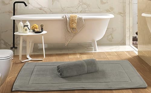 Bliss Casa Premium 100% Ring Spun Cotton Bath Mat, Bathroom Floor Towel Set - Pack of 2 Super Soft & Absorbent Luxury Hotel, Spa, Shower & Bath Tub Floor Mats Machine Washable 32"x20" (Grey)