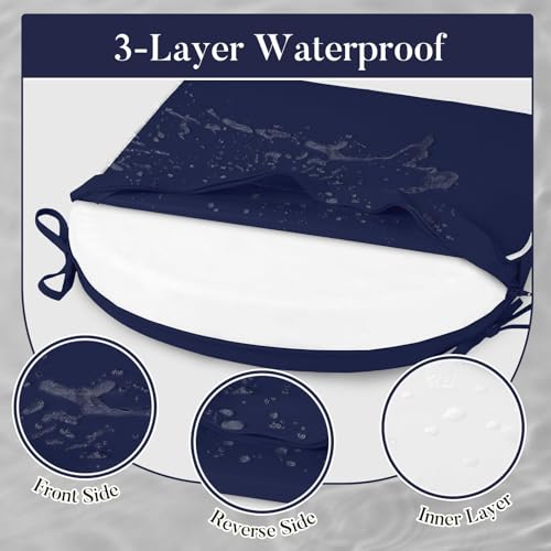 Basic Beyond Outdoor Cushions for Patio Furniture: Waterproof & UV Resistant Outdoor Chair Cushions Set of 4-19 x 19 x 3 Inch Thick Patio Chair Cushions with Ties & Handle, Navy Blue/White - color: Navy/White