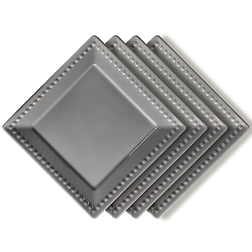 Embossed Appetizer and Dessert Plates, Set of 4, 6 inch Grey Square Dinner Plates for Snack and Restaurant, Dishwasher, Microwave Safe - color: 6 inch-Grey- Dot-4pcs