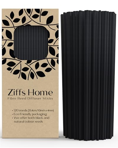 Ziffs Home® 120pcs Black Fibre Reed Diffuser Sticks - 25.4cm/10 Inches in x 4mm/0.16in - Thick Reeds Sticks - Fibre Reeds for Diffusers - color: Black - 10 Inch - 25.4cm