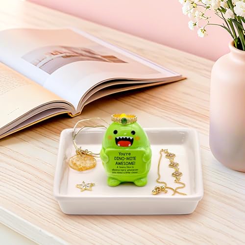 PUDDING CABIN Funny Birthday Gifts for Women Dinosaur Ring Holder Dish for Rings Earrings Necklace Bracelets Jewelry Organizer Cute Room Decor, Mothers Day Gift for Mom Friendship Christams - style: Cheer Up Dinosaur