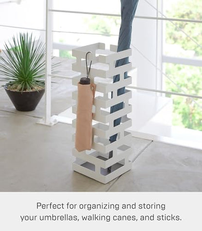 YAMAZAKI Home Brick Umbrella Stand - Storage for Umbrellas & Walking Canes - Square - Steel - Holds 4 Umbrellas - color: White, style: Modern