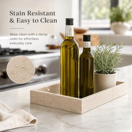 Real Natural Marble & Travertine Vanity Tray, Genuine Marble Serving Tray - color: Yellow Marble