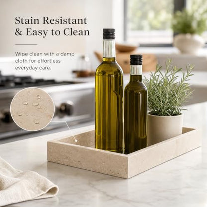 Real Natural Marble & Travertine Vanity Tray, Genuine Marble Serving Tray - color: Yellow Marble