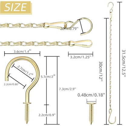 Hotop 8 Pcs Metal Hanging Chains with Ceiling Hooks, Garden Plant Hangers for Hanging Bird Feeders, Billboards, Chalkboards, Basket, Planters, Lanterns, Wind Chimes, Chain Hook DIY(16.38 Inch,Gold) - color: Gold, size: 16.38 Inch